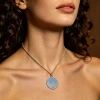 Dopamine oil drop round pendant necklace, retro and niche pendant, blue, green and purple color combination neck chain, European and American cross-border jewelry Specification image
